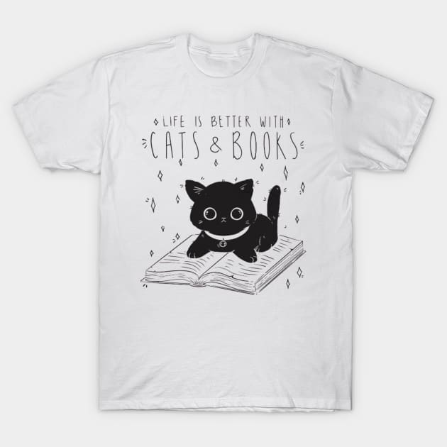 Life is better with cats and books T-Shirt by Digital-Zoo